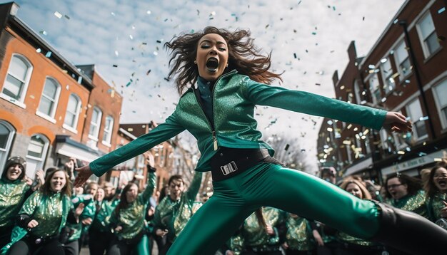 Photo une photo animée d'une représentation de danse dans un défilé de la saint-patrick