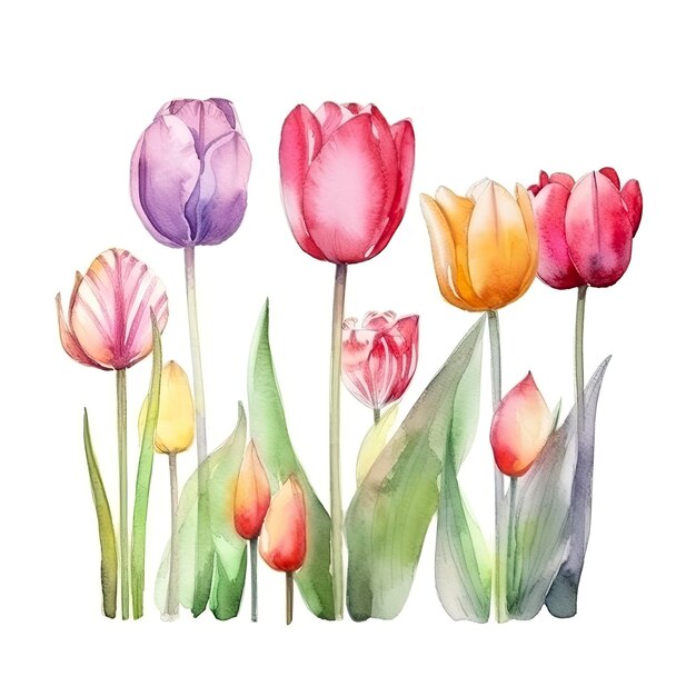 Photo aquarelle d'un jardin de tulipes