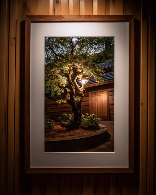 Une photo d'un arbre avec la lumière allumée