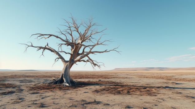 Photo d'un arbre mort solitaire debout dans l'immensité du désert