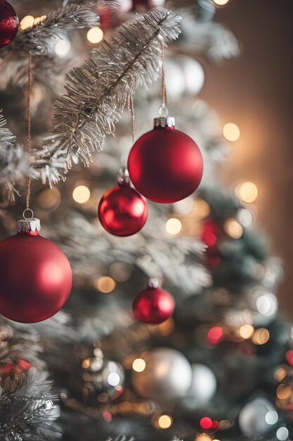 Photo d'un arbre de Noël avec des ornements et des cadeaux en dessous dans le salon pour Noël