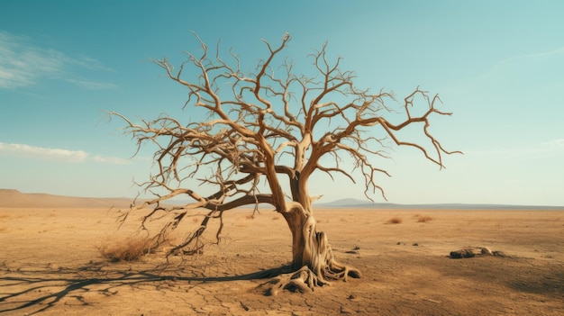 Photo d'un arbre solitaire debout dans le vaste paysage désertique