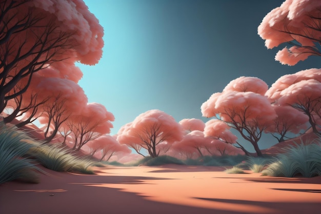 Photo d'arbres roses dans un beau fond au sol avec une IA générative
