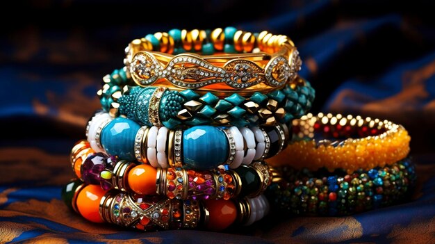 photo d'un arrangement artistique de bracelets à perles