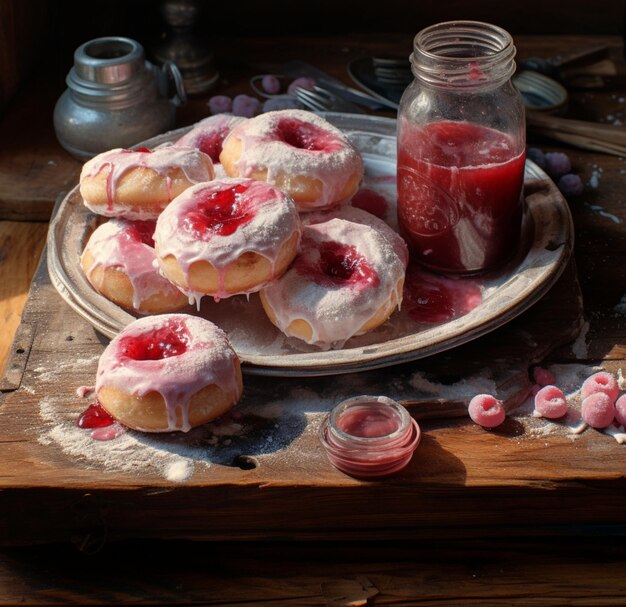 Photo photo d'un arrangement délicieux de beignets glacés