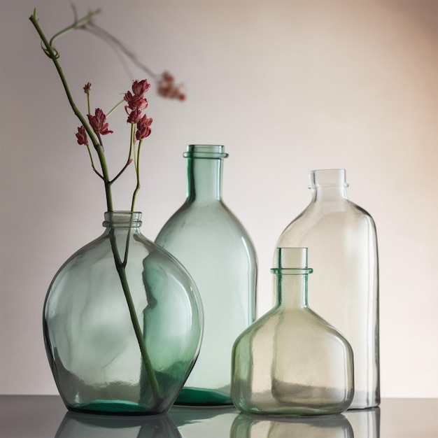 Photo de l'arrangement des vases en verre minimes