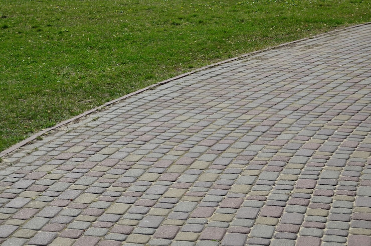 Photo photo d'arrière-plan gros plan d'une grande plate-forme de pavé en perspective