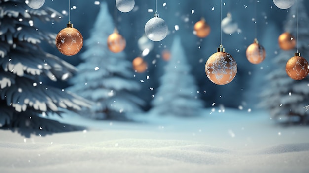 Photo d'arrière-plan de Noël Des flocons de neige Une boule de jouet