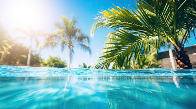 Une photo d'un arrière-plan de palmier de piscine bleu clair