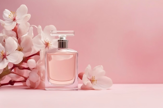 Photo d'arrière-plan de parfum de vanille d'été avec espace de copie, bannière de parfum de vanille rose vif pour l'été IA générative