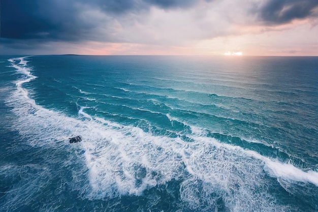 Photo d'arrière-plan spectaculaire vue de dessus aérienne des éclaboussures d'eau de mer de l'océan