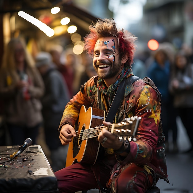 photo d'un artiste de rue divertissant une foule