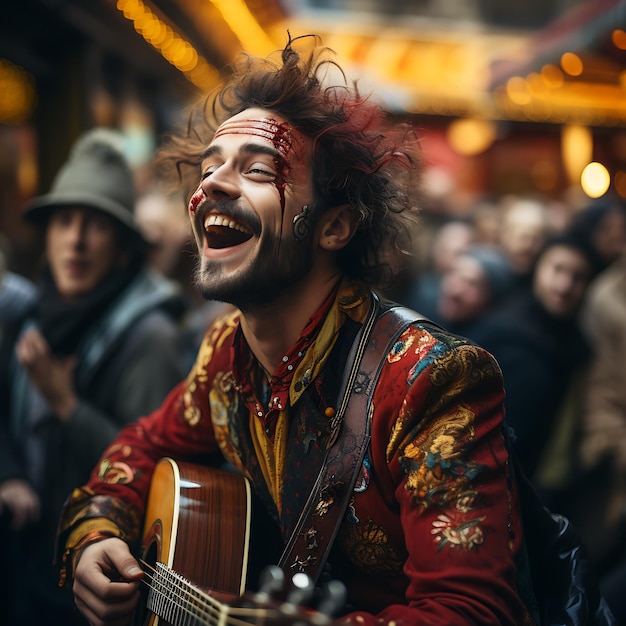 photo d'un artiste de rue divertissant une foule