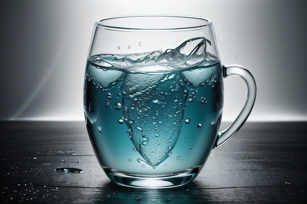 Photo artistique créative de la tasse de verre congelée et des éclaboussures