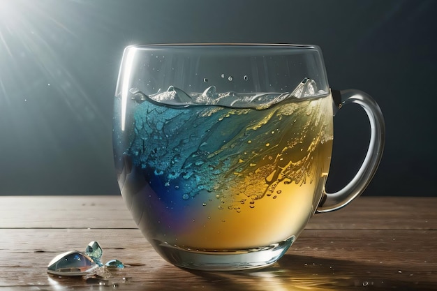 Photo photo artistique créative de la tasse de verre congelée et des éclaboussures