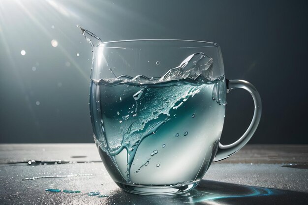 Photo photo artistique créative de la tasse de verre congelée et des éclaboussures