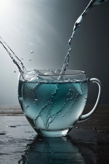 Photo photo artistique créative de la tasse de verre congelée et des éclaboussures