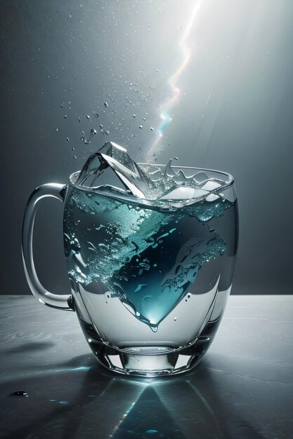 Photo photo artistique créative de la tasse de verre congelée et des éclaboussures