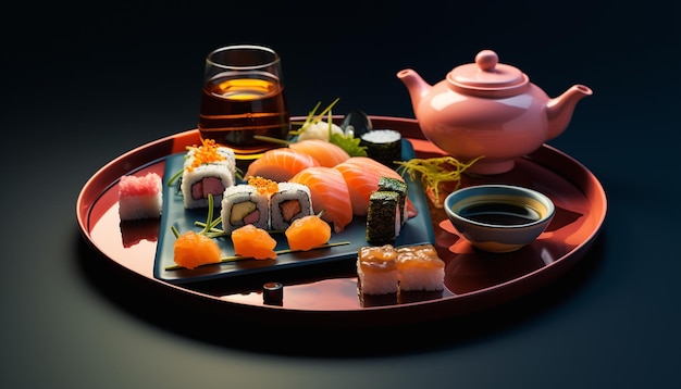 Photo d'une assiette de sushi avec une variété de saveurs différentes