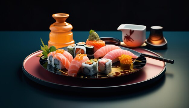 Photo d'une assiette de sushi avec une variété de saveurs différentes