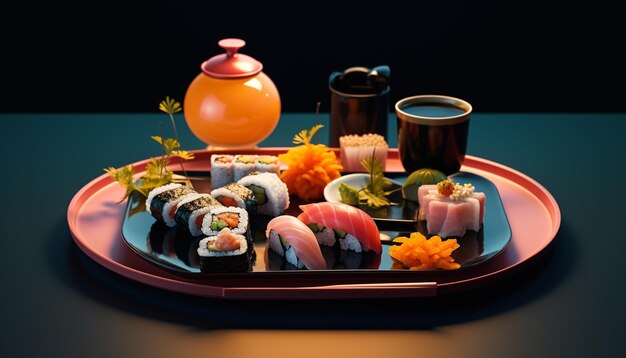 Photo d'une assiette de sushi avec une variété de saveurs différentes