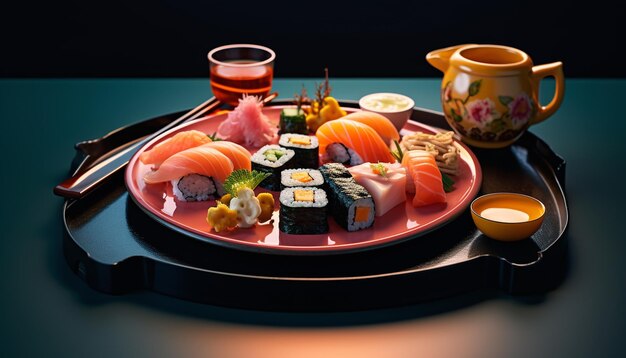 Photo d'une assiette de sushi avec une variété de saveurs différentes