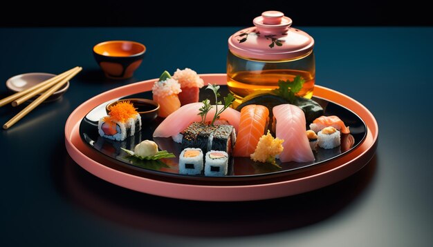 Photo d'une assiette de sushi avec une variété de saveurs différentes