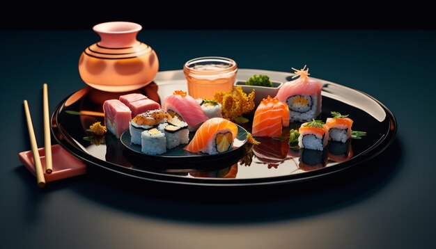 Photo d'une assiette de sushi avec une variété de saveurs différentes