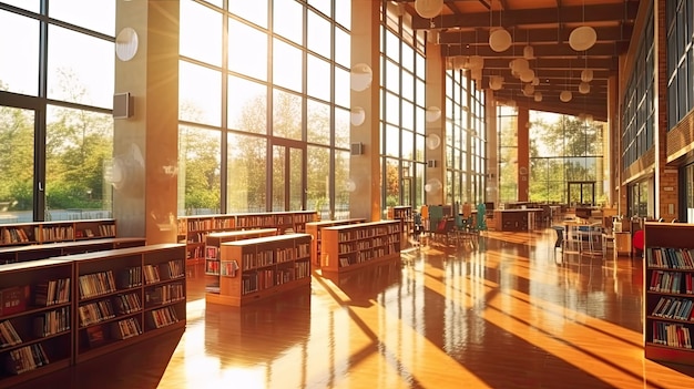 Photo d'une atmosphère paisible de bibliothèque scolaire