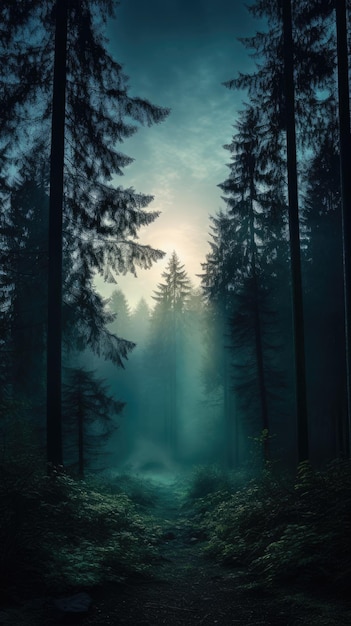 Photo atmosphérique de la forêt crépusculaire 4k