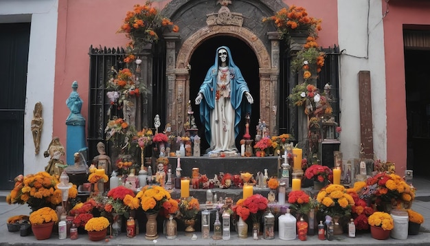 Photo photo de l'autel de la santa muerte dans la rue de mexico