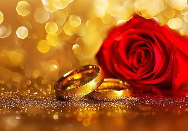 Photo photo d'une bague de mariage en or avec un bouquet de fleurs