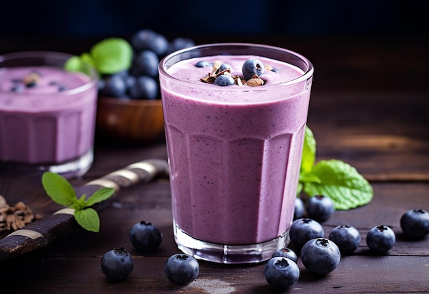 Photo de baies bleues sur fond isolé arbre à baies bleues jus de baies bleues et smoothie