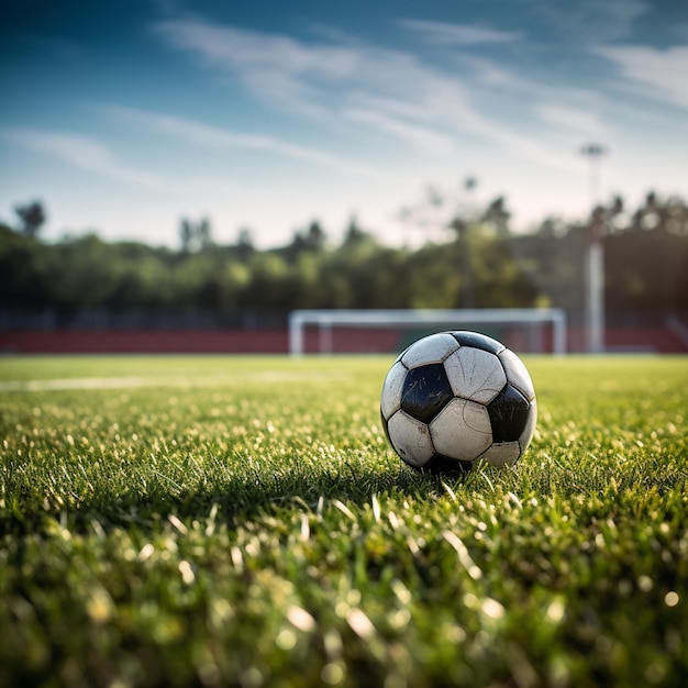 photo de ballon de football sur un terrain vert prêt pour un match