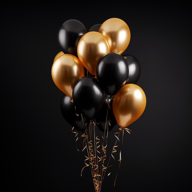 Photo de ballons noirs et dorés en arrière-plan du Black Friday