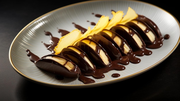 Photo photo de bananes trempées dans du chocolat comme plat dans un restaurant haut de gamme