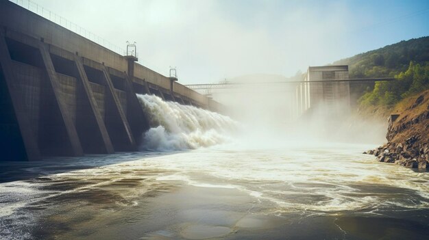 Une photo d'un barrage hydroélectrique exploitant l'énergie de l'eau qui coule