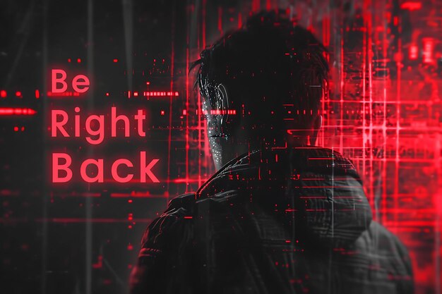 Photo de Be Right Back Texte avec effet de glitch et style rétro Fonte T pour le flux de créateur de contenu