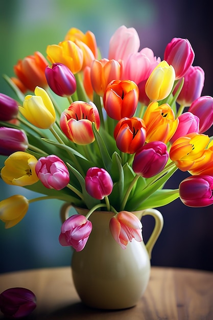 Photo beau bouquet de couleurs de tulipes au printemps
