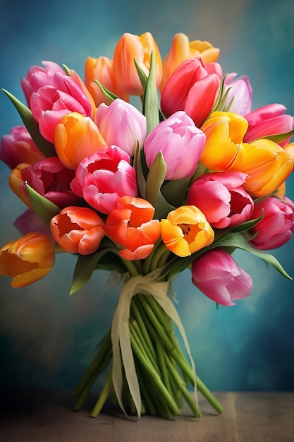 Photo beau bouquet de couleurs de tulipes au printemps