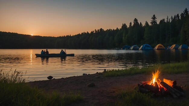 Photo photo d'un beau camp dans la jungle au coucher du soleil