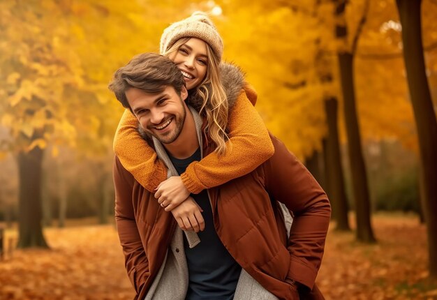 Photo d'un beau couple aimant dans la nature du parc d'automne