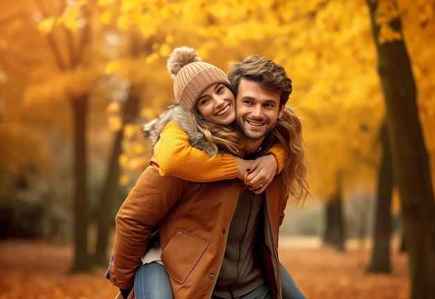 Photo d'un beau couple aimant dans la nature du parc d'automne