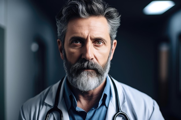 Une photo d'un beau médecin mûr à l'hôpital créée avec l'IA générative