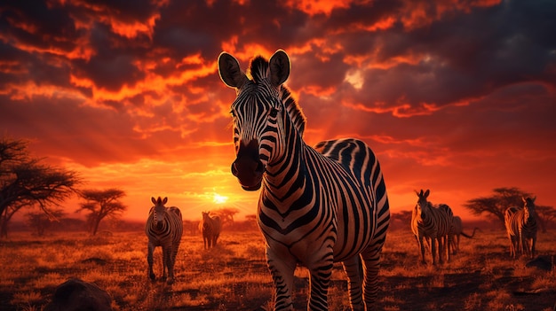 Photo d'un beau zèbre debout sur l'herbe sèche au parc national de Pilanesberg par une journée ensoleillée