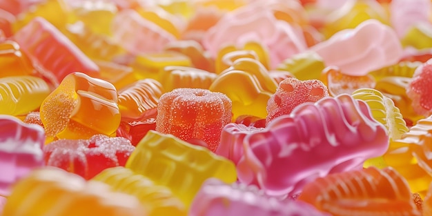 Photo photo beaucoup de différentes friandises de sucre multicolores disposées en une seule pile
