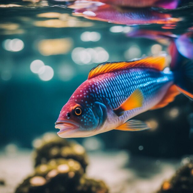 photo de la beauté de la nature sous l'eau avec des poissons multicolores générés par l'intelligence artificielle