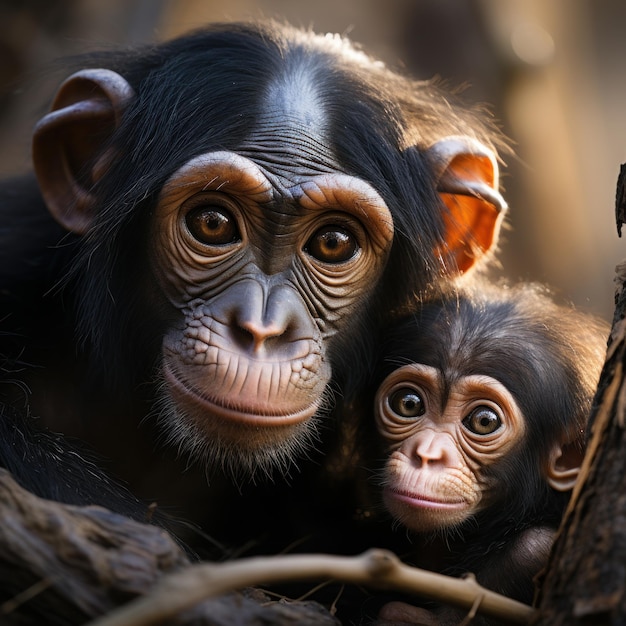 Une photo d'un bébé chimpanzé avec sa mère