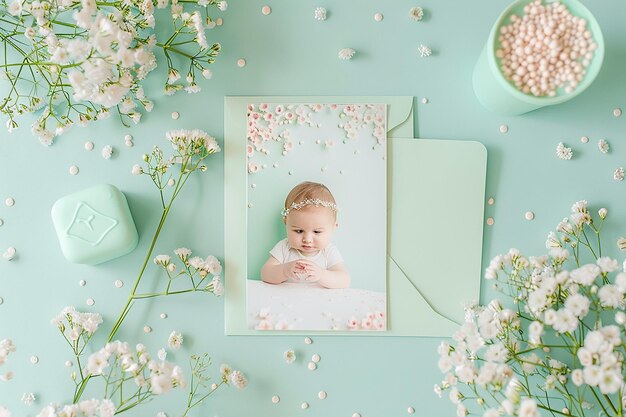 Photo une photo d'un bébé dans un cadre avec les mots bébé dessus