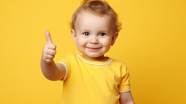 Photo d'un bébé mignon et heureux avec un pouce levé